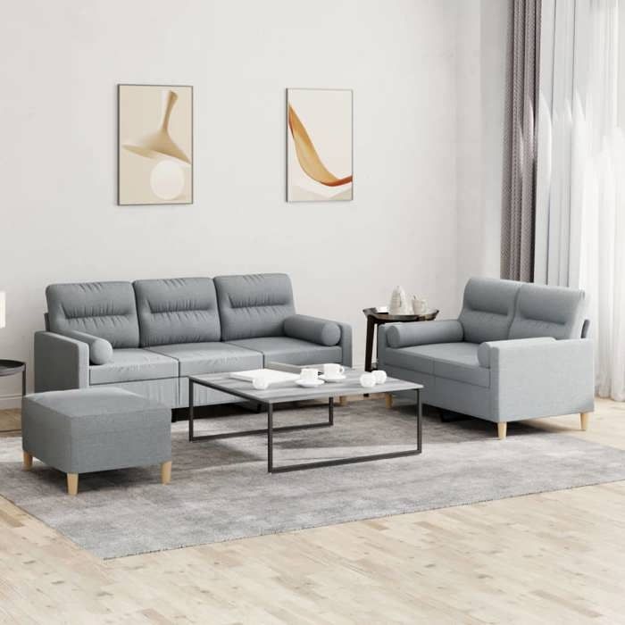 Ensemble de canapés 3 pièces - vidaXL - Gris clair - Tissu polyester - Canapé 2 places 138x77x80 cm