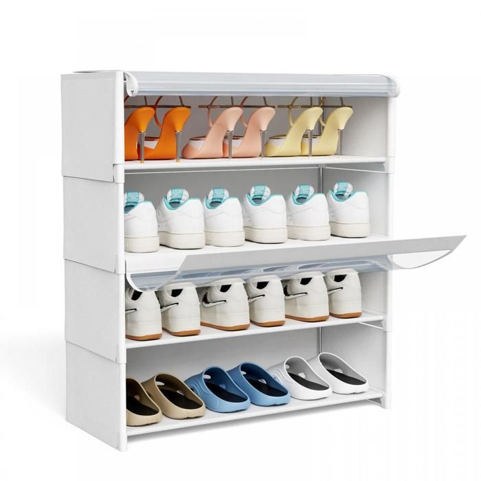 LVHCMFOHM Meuble à chaussures Entrée - Étagère à Chaussures avec 4 Couche - Design Compact - 64x30x73 cm - Blanc