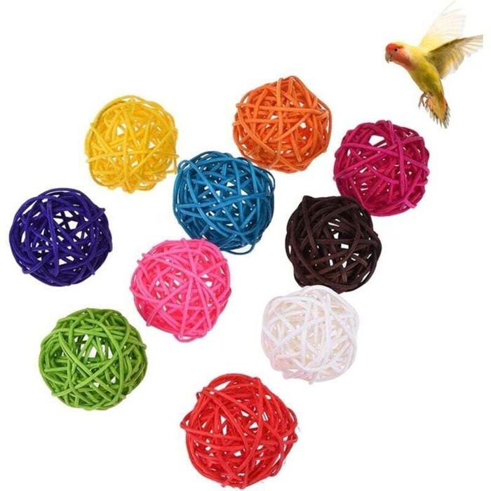 Jouet pour animaux - PZCC - Boules en rotin - 10 pièces - 5 cm - Naturel