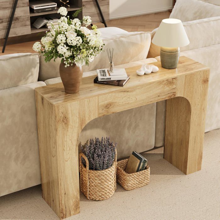 Console en bois - LUNSY - 120x29 5x83 5 cm - Beige - Design moderne - Surface imperméable - Fixation murale incluse