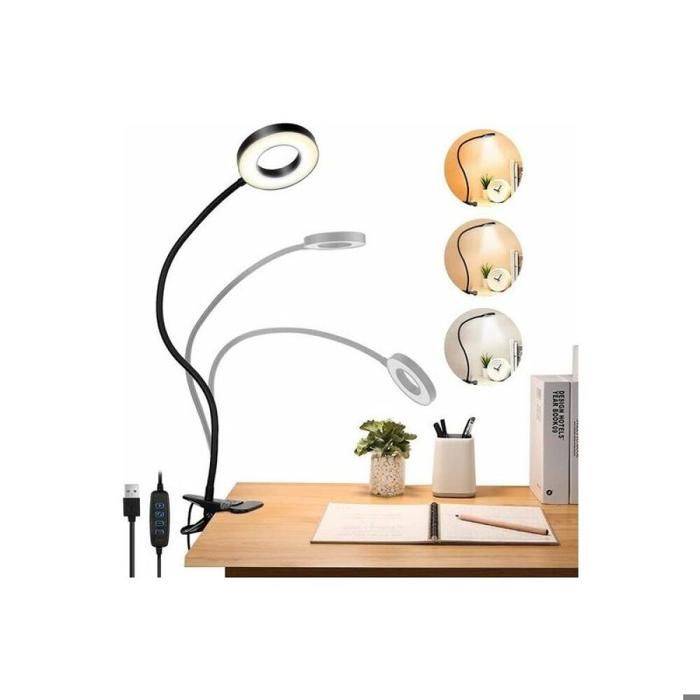 Lampe de chevet LED lampe de lecture LED lampe de table lampe à pince 3 modes et 10 niveaux de luminosité.
