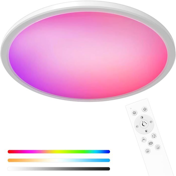 Plafonnier LED dimmable-KAL-Plafonnier LED Dimmable 24W 2400Lm RGB 3000K-6500K Ø30cm Télécommande Salon Chambre Cuisine