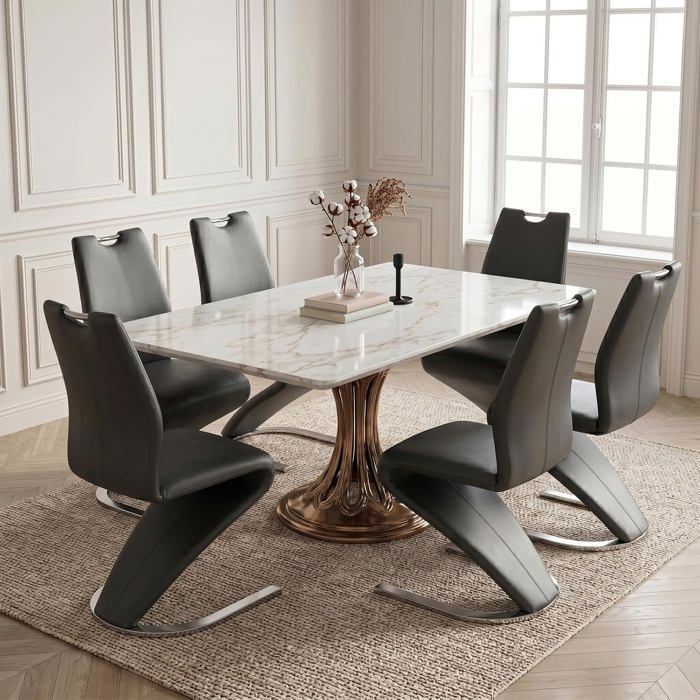 JIEXI Lot de 6 Chaises Cantilever de Salle à Manger Cuir PU Noir Assise Épaisse Base Chromée en Z Capacité 150 kg