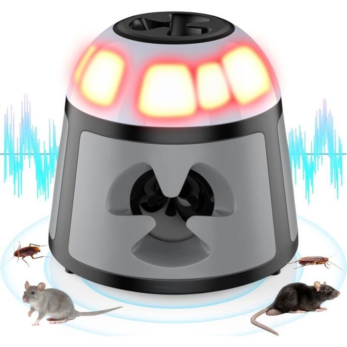 Répulsif ultrasonique pour souris et rats – 4 modes – Couverture jusquà 600 m² – Appareil compact avec lumière LED