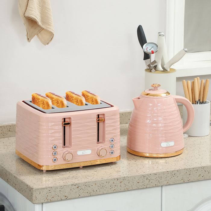 Set petit-déjeuner 2 en 1 grille-pain et bouilloire rose 7 niveaux de brunissage décongélation et réchauffage
