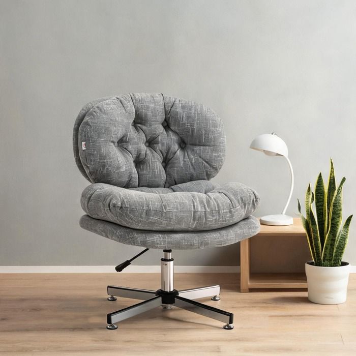 Chaise de bureau gris texturé lin ergonomique avec fonction bascule et hauteur réglable