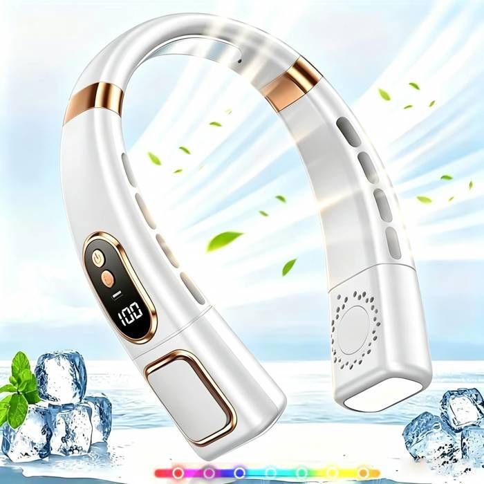 Ventilateur de cou portable 5 turbosventilateur personnel rechargeable 8000 mAhaffichage LEDVent à 360° sur toute la zoneBlance