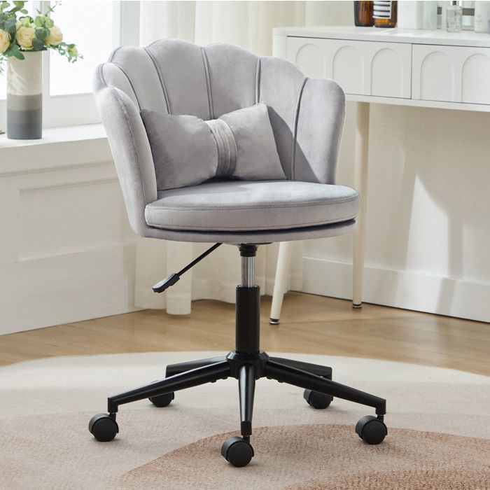 MEUBLIV Chaise de bureau pivotante en velours gris réglable en hauteur 45-55 cm avec coussin lombaire