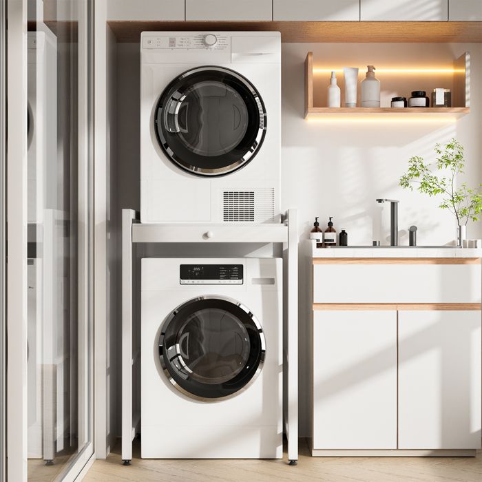 WILITTO Meuble dessus de machine à laver Étagère Salle de Bain Max 200kg Acier au carbone autoportante 63x73x105cm Blanc