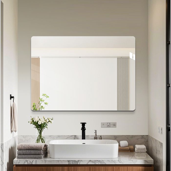Miroir mural de salle de bain sans cadre 50 x 70 cm angles arrondis R50 verre argenté 5 mm argent