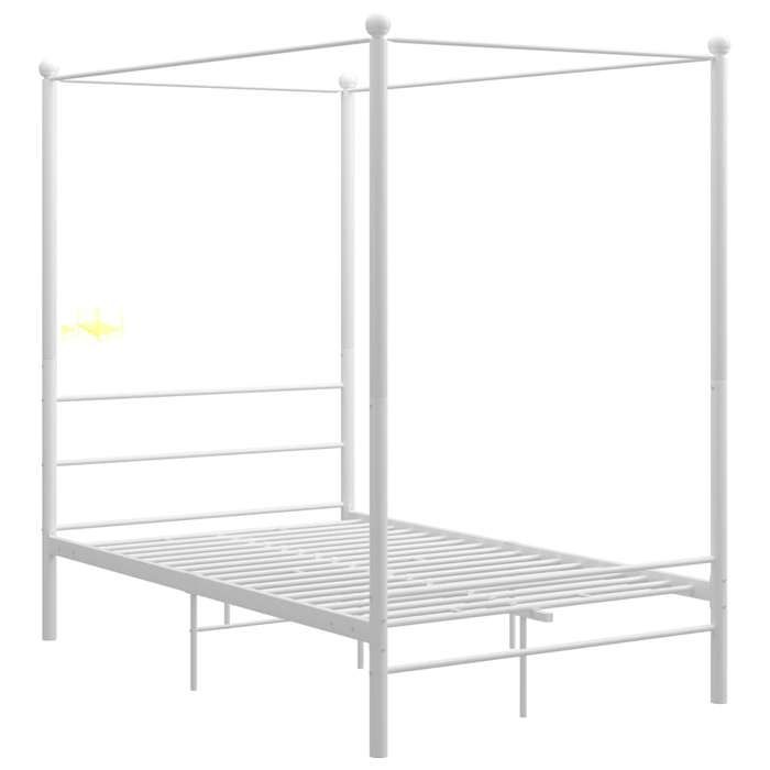 VD Cadre de lit à baldaquin sans matelas blanc 140x200 cm métal Lit chambre & Structure de lit @EU40170BONE