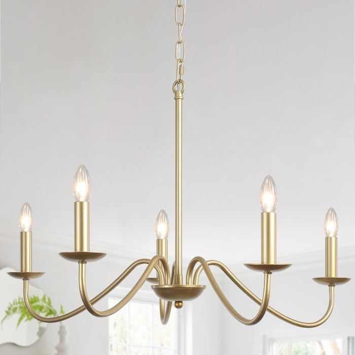 Lustre Doré 5 Lumières Lustre Salon Classique Suspension Luminaire Vintage Classique Style Bougie Lustre Or Pour Salle À Man[BI30]