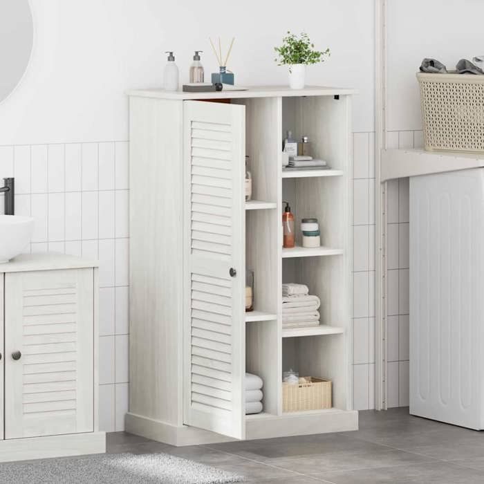 Meuble Rangement - HAOSHOP - Armoire de salle de bain avec porte VIGO Blanc et Blanc Antique&01_32314