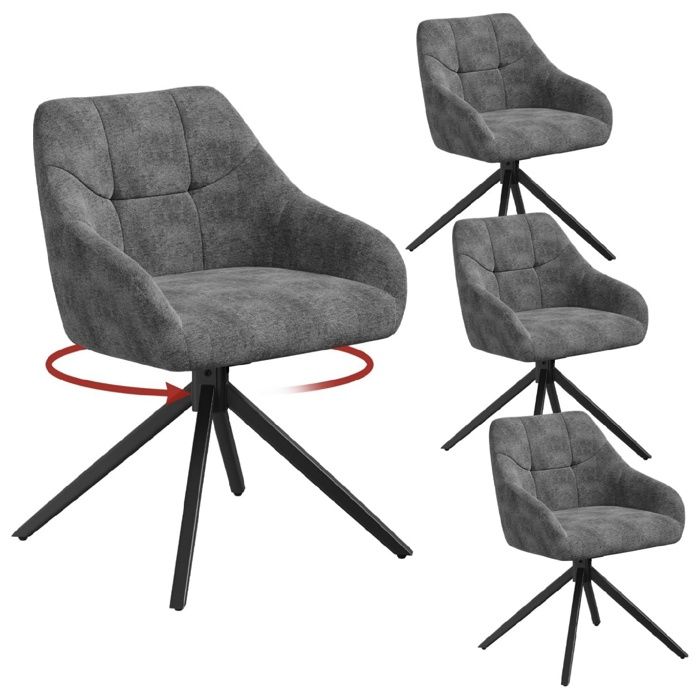 Chaise pivotante gris graphite - WOLTU - Lot de 4 - Siège rembourré - Revêtement en chenille - Pieds en métal Chaise pivotante gris graphite - WOLTU - Lot de 4 - Siège rembourré - Revêtement en chenille - Pieds en métal