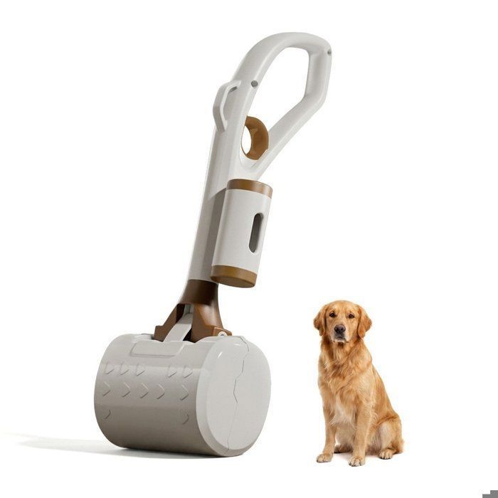 Ramasse-crottes pour Chien Préhension 9.5cm avec Sacs Inclus Manche Long 33.5cm ABS Résistant Beige