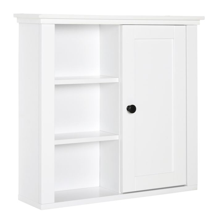 Armoire Murale de Salle de Bain Meuble Suspendu WC Placard 1 Porte 3 niches dim. 53L x 14 5l x 50 5H cm en bois Blanc