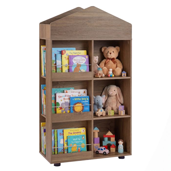 GIANTEX Bibliothèque Enfant Bois Meuble de Rangement avec Compartiments Ouverts Anti-Basculement 64x30x116 cm Naturel