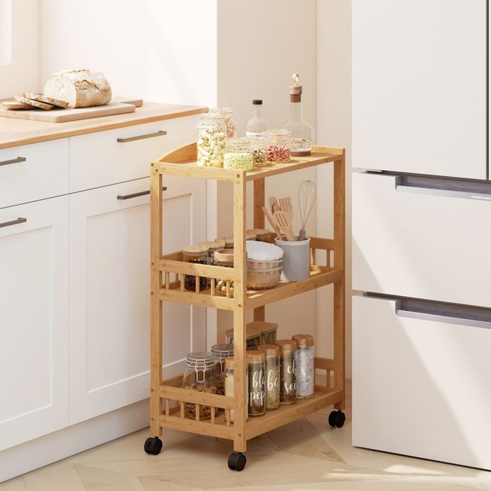 Desserte de rangement de cuisine - 3 niveaux - bambou - couleur bois naturel - 53 x 30 5 x 83 cm