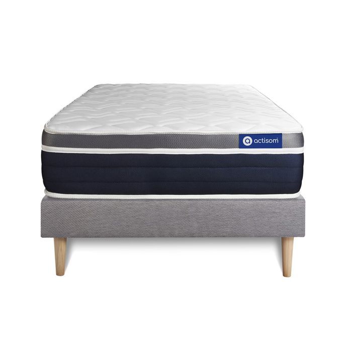 Ensemble Matelas Sommier 80x200 cm - Sommier Gris (en kit) - Actimemo Confort