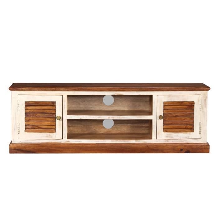 Meuble TV En Bois Massif Sesham – 120x30x30 Cm, Brun, Pour Salon