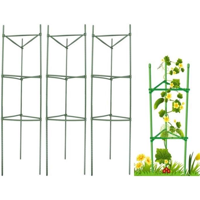 Cage à tomates Tuteur plantes grimpantes, support à 3 anneaux, jardin, balcon, set de 3, 145 cm long