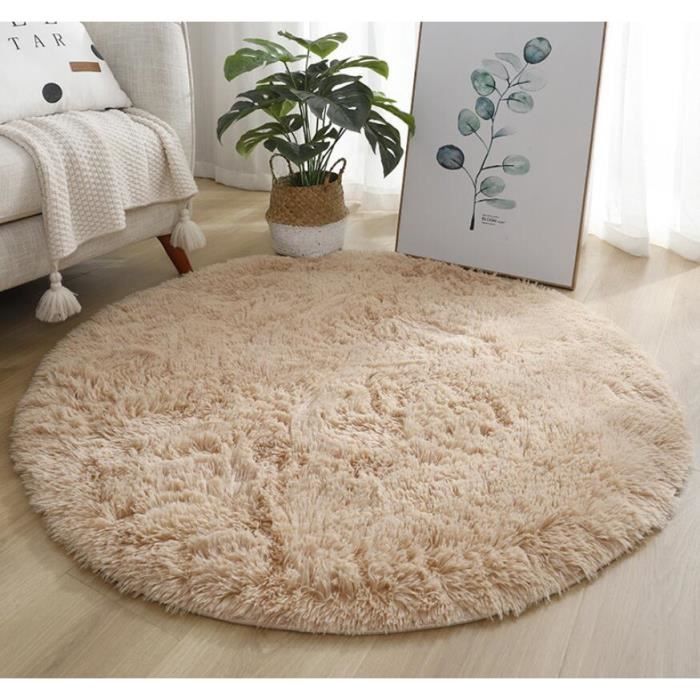 Tapis Salon Beige Tapis Rond 120cm - Tapis Chambre Shaggy