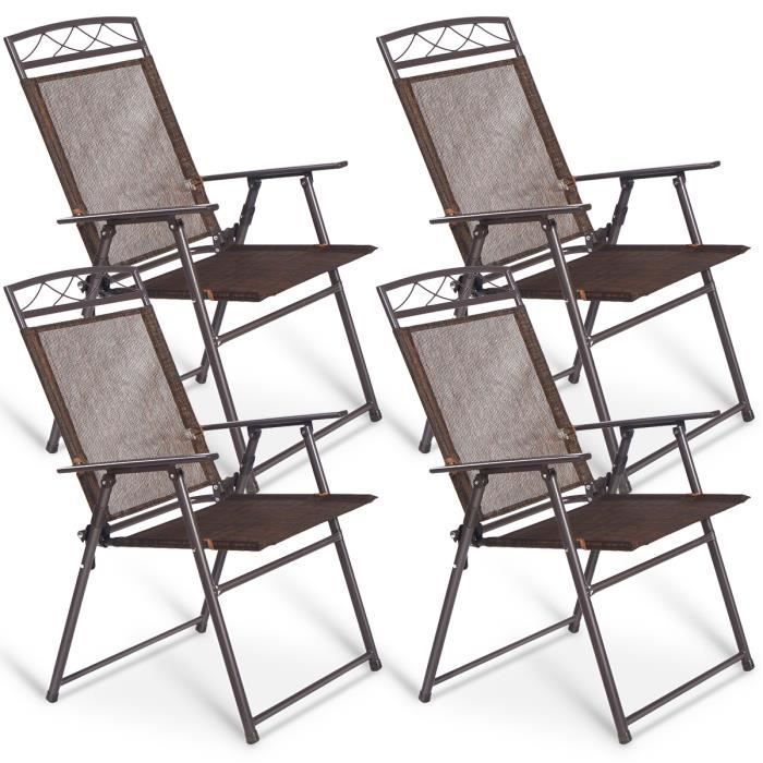 4 Chaise De Jardin Pliable En Fer Forge Avec Dossier Haut Et