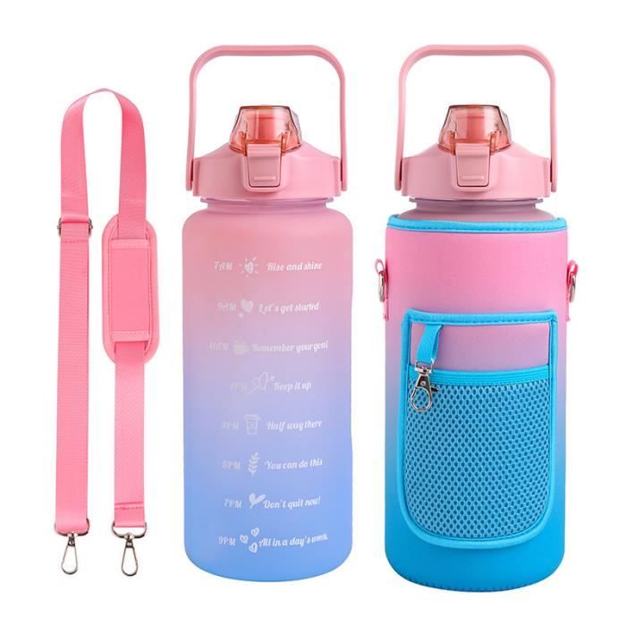 Gourde Sport BelonLink 1.6L Avec Paille - Marqueur De Temps Motivation - Sans BPA - Étanche - Rose Et Bleu Dégradé