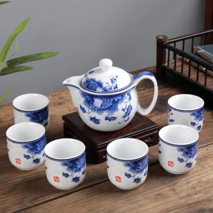 Ensemble théière et trois tasses Panda – Bleu ciel
