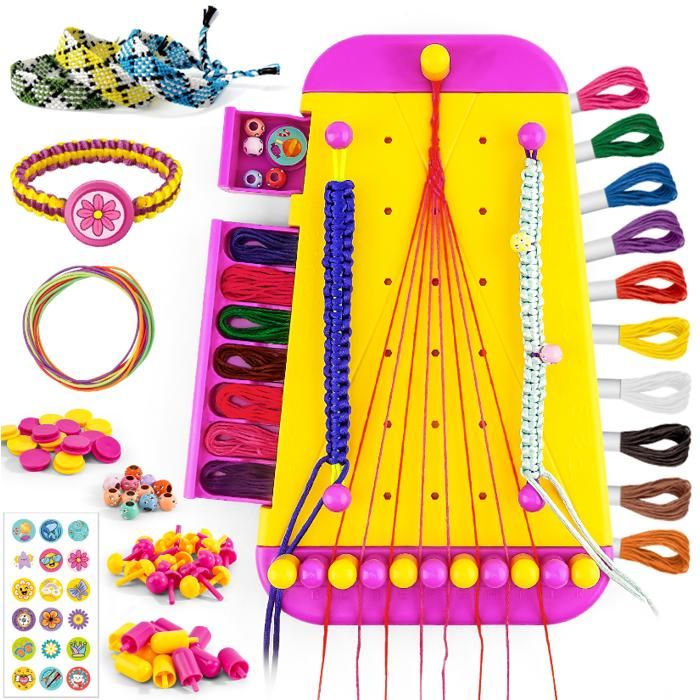 Kit de Fabrication de Ficelle de Bracelet d'Amitié DIY, Jouets pour Filles, Bracelets Artisanat Bijoux Métier à Tisser Jouets avec Perles