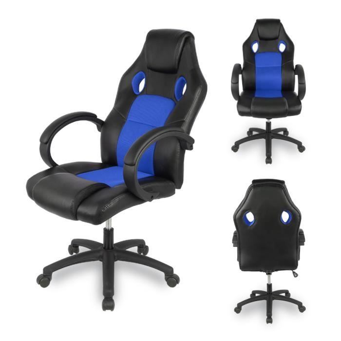 Bleu Chaise de Bureau Ergonomique Fauteuil de Bureau Dossier Inclinable Chaise dordinateur Hauteur R/églable Fauteuil Gamer Si/ège Pivotant /à roulettes