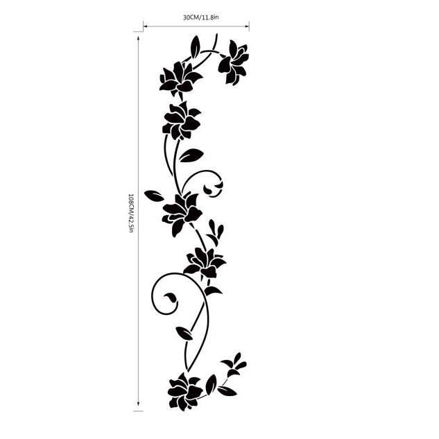 1 Black Classic Autocollant Mural Fleur de vigne décoration d'intérieur 30*105cm Amovible partie