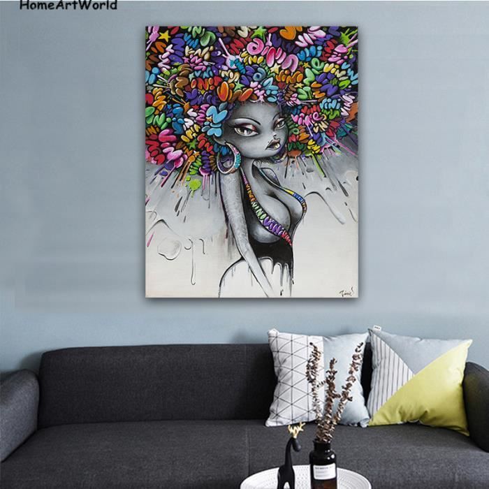 art mural afro americain noir abstrait portrait afro femmes affiche peinture sur toile pour la chambre murale decor sans cadre achat vente objet decoration murale cdiscount