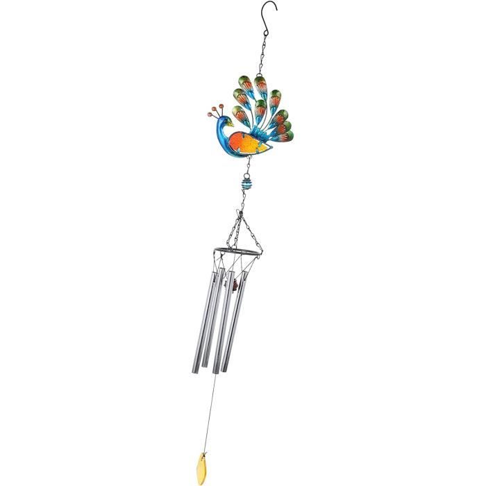 Carillon à Vent Métal Argenté 75cm - 6 Tubes Aluminium Son Profond Pour Jardin