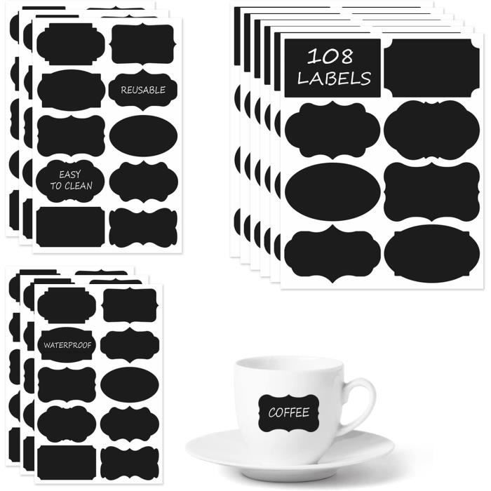Jooheli 120 Étiquettes Tableau Noir Réutilisables + 2 Craies - Imperméables Pour Cuisine, Organisation