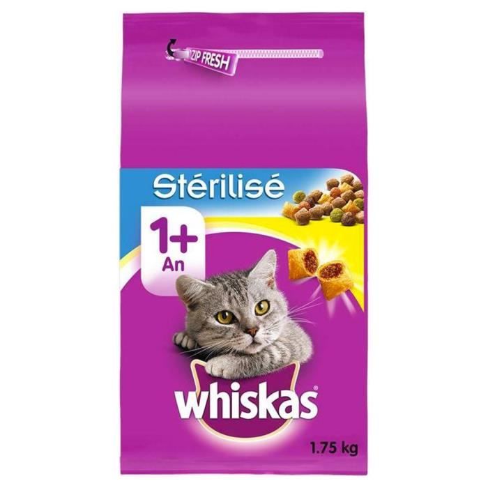 Whiskas Croquettes Chats Sterilises 1 An Au Poulet 1 750kg Lot De 3 Cdiscount