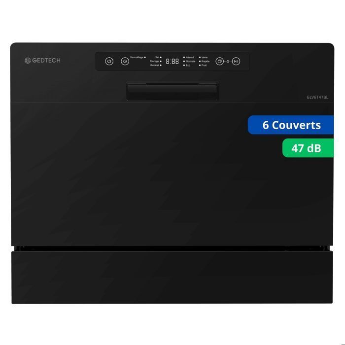 GEDTECH - Lave vaisselle Table Top GLV6T47BL - 6 couverts - 47 dB - Départ différé - Gedtech