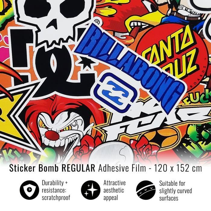 Film Adhésif Wrapping pour Toit de Voiture, Sticker Bomb, 152 x 200 cm