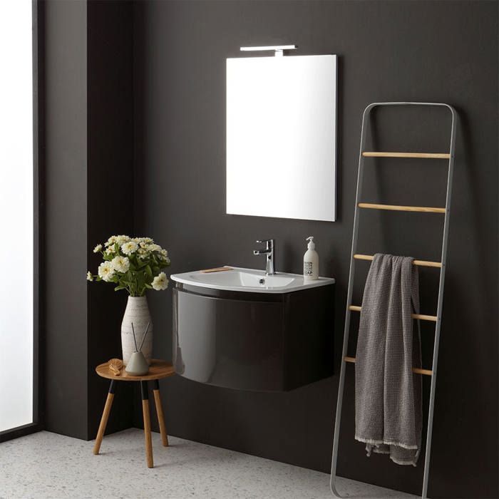 ARMOIRE DE TOILETTE AVEC LAVABO SUSPENDU GRIS BRILLANT MIROIR