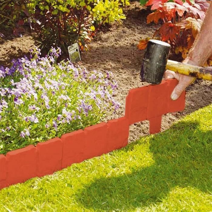 Cloture grillage,Clôture de jardin rouge Orange 10 pièces,bordure de pelouse en PP avec effet de pierre pavée,décorations -Type Red