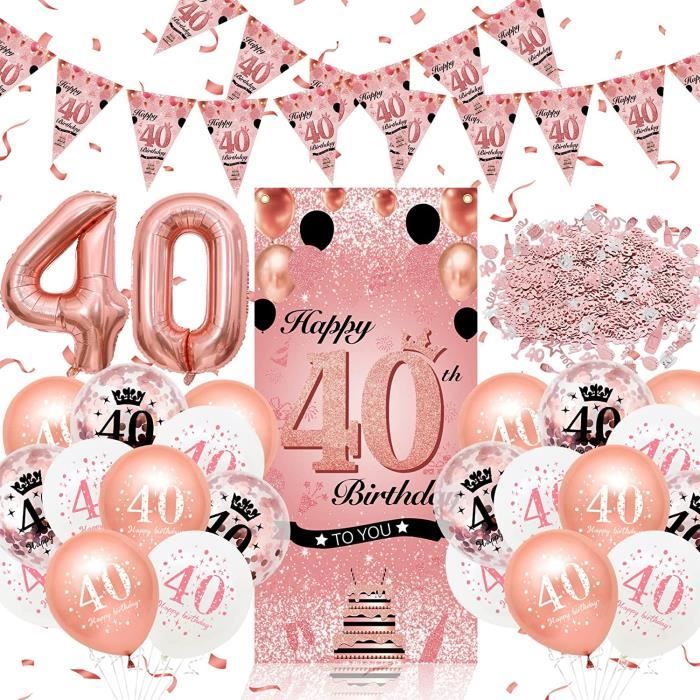Decoration Anniversaire Décoration Anniversaire 40 Ans - Bannière Rose Or Noir 180x110cm - Pour Fête Homme/Femme - Toile De Fond Photo Decoration Fête 40 Ans Rose Or