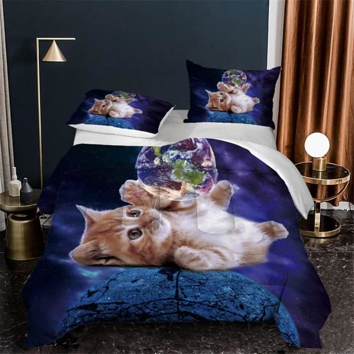 Ensemble Drap De Lit 1 Personne Avec 2 Taie Oreiller Chat Animal Housse Couette Linge De Lit Parure 3 Pieces 140x0cm 524 Cdiscount Maison
