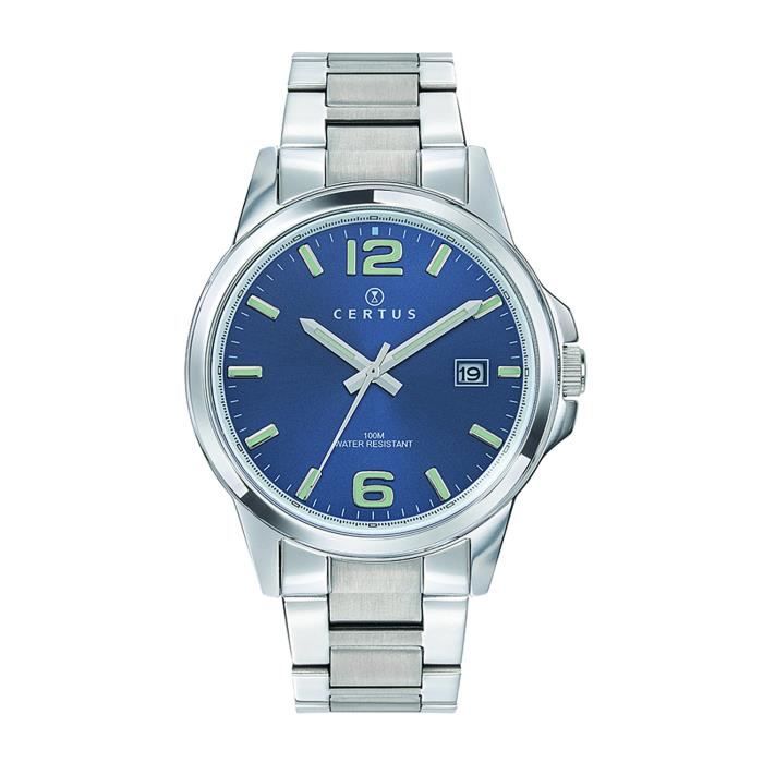 Bracelet acier homme CERTUS Montre Certus acier fond bleu