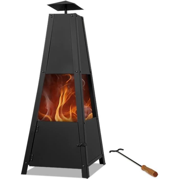 Brasero Extérieur BonTino LP Noir - Avec Grille Et Tisonnier - Barbecue/Jardin - Protection Étincelles