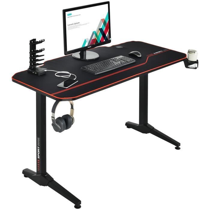 COSTWAY Bureau Gamer 140CM Surface en Fibre de Carbone avec Tapis