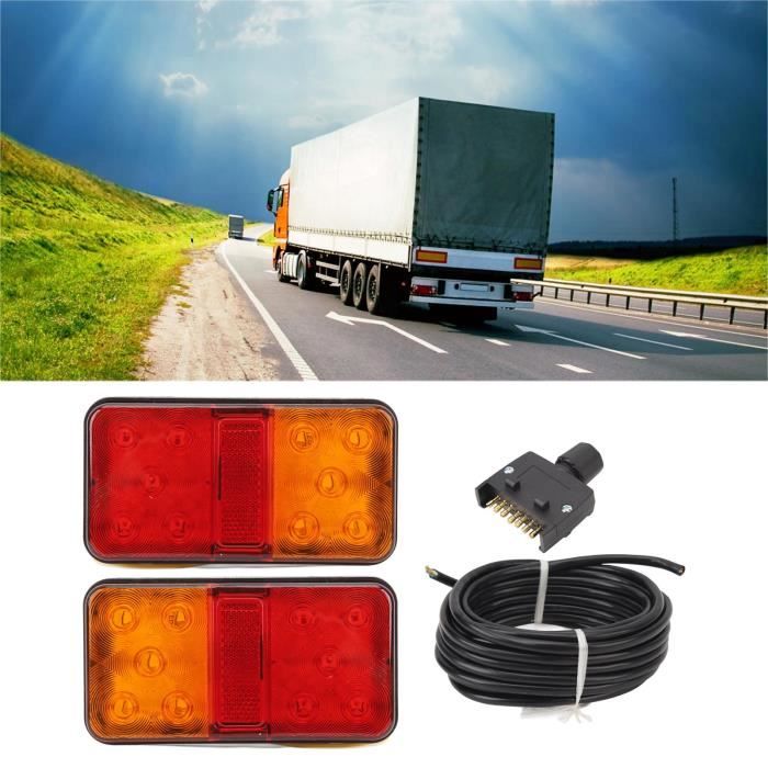 AUTOUTLET Kit 2 Feux Arrière Remorque + Câble 7,5 M + Connecteur 7 Broches – E-mark ECE R1 – Feux Stop, Position, Plaque & Réflecteurs
