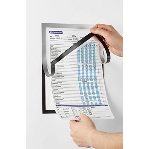 DURAFRAME Magnetic Note A4 Argent Métallisé - Cadre Magnétique Repositionnable Avec Porte-Stylo, Pour Surfaces Métalliques