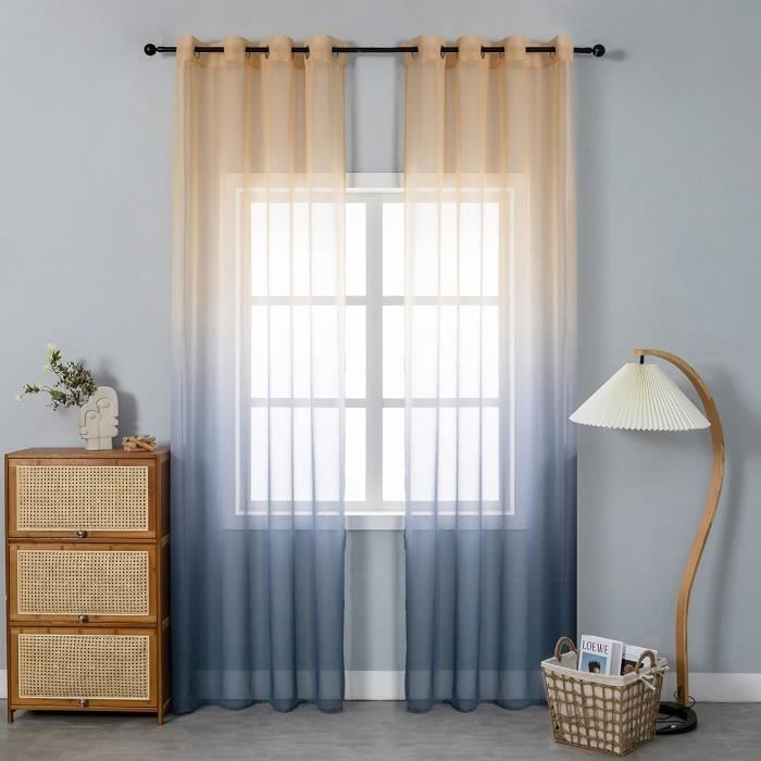 Rideaux Voilages 2 Panneaux - Voile Transparent Avec Fente Et Liens Pour Une Lumière Douce Et De L'intimité