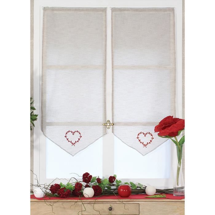 Paire De Voilages Sablé 60x160 Cm Avec Broderie Cœurs Beige - Décoration Romantique Pour Chambre Et Salon