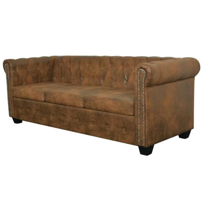 Mengyyshop Canapé Chesterfield 3 places Cuir artificiel Marron 92431